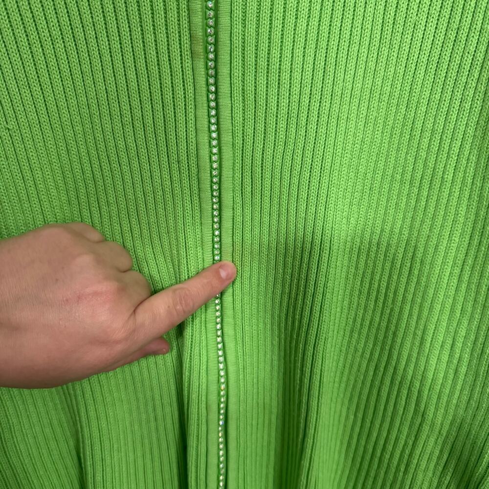Vintage The Quacker Factory Bright Green Ribbed Full Zip Sweater Plus Size 2X - Picture 3 of 9